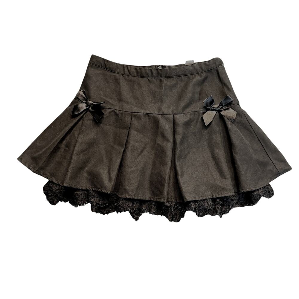 Hot Topic Black Pleated Mini Skirt Satin Bows Lace Trim Goth Punk Emo Size Small